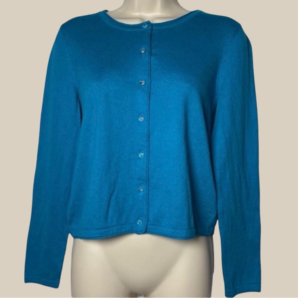 J. Jill Women’s Teal Blue Cardigan Decorative Crystal Buttons Petite SZ SP